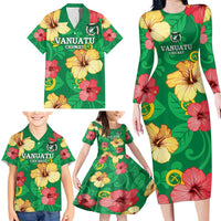 Custom Vanuatu Cricket Family Matching Long Sleeve Bodycon Dress and Hawaiian Shirt 2024 Tropical Flowers Version LT14 - Polynesian Pride
