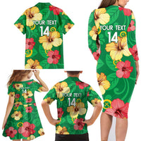 Custom Vanuatu Cricket Family Matching Long Sleeve Bodycon Dress and Hawaiian Shirt 2024 Tropical Flowers Version LT14 - Polynesian Pride
