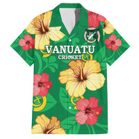 Custom Vanuatu Cricket Family Matching Long Sleeve Bodycon Dress and Hawaiian Shirt 2024 Tropical Flowers Version LT14 Dad's Shirt - Short Sleeve Green - Polynesian Pride