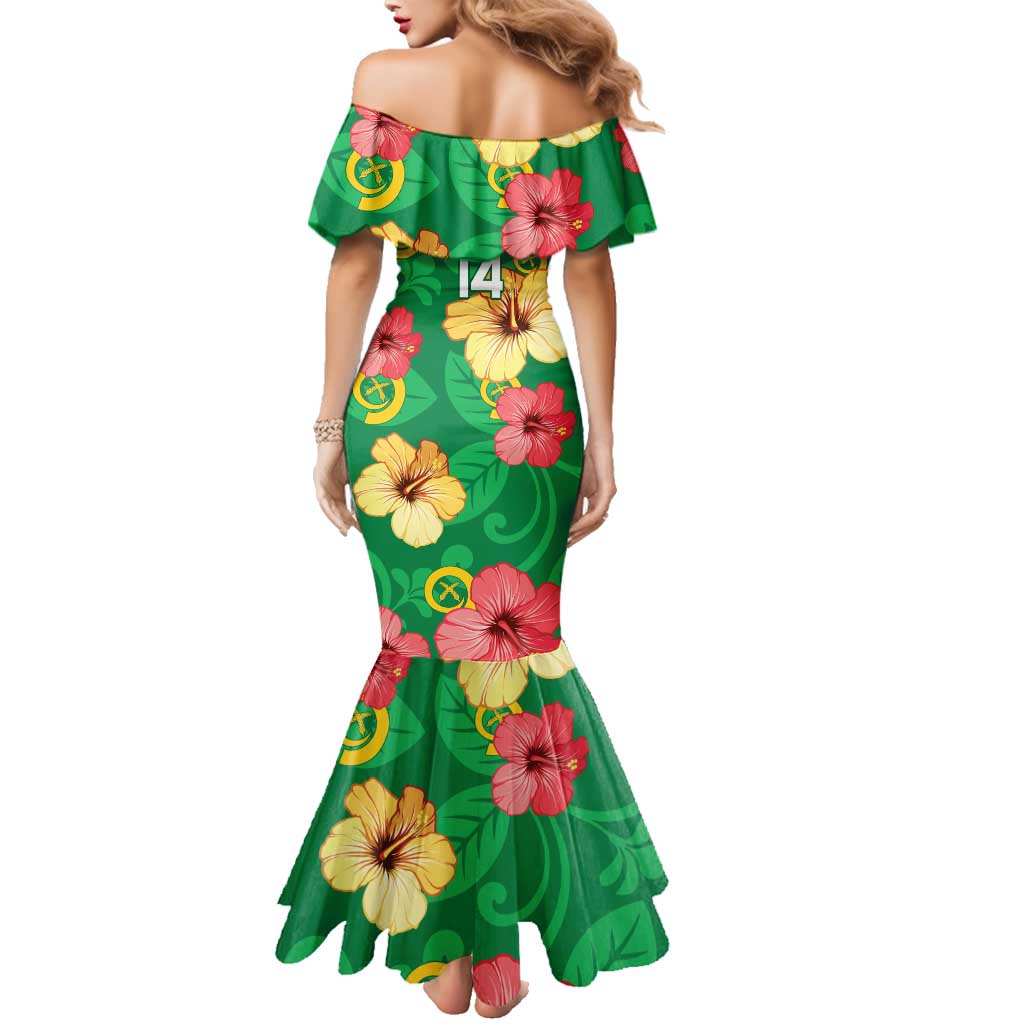 Custom Vanuatu Cricket Family Matching Mermaid Dress and Hawaiian Shirt 2024 Tropical Flowers Version LT14 - Polynesian Pride