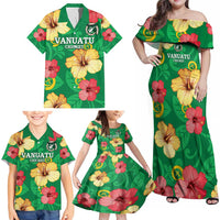 Custom Vanuatu Cricket Family Matching Off Shoulder Maxi Dress and Hawaiian Shirt 2024 Tropical Flowers Version LT14 - Polynesian Pride