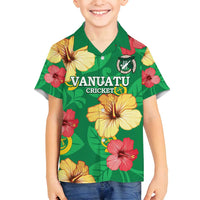 Custom Vanuatu Cricket Family Matching Off Shoulder Maxi Dress and Hawaiian Shirt 2024 Tropical Flowers Version LT14 Son's Shirt Green - Polynesian Pride