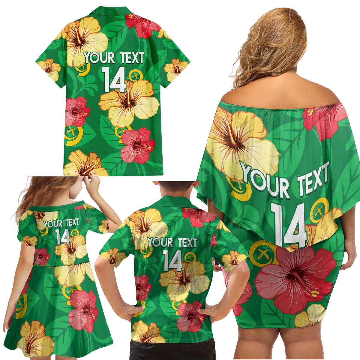 Custom Vanuatu Cricket Family Matching Off Shoulder Short Dress and Hawaiian Shirt 2024 Tropical Flowers Version LT14 - Polynesian Pride