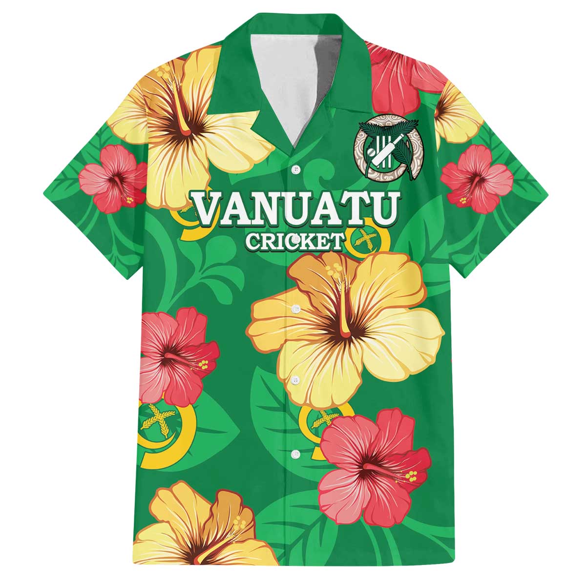 Custom Vanuatu Cricket Family Matching Off Shoulder Short Dress and Hawaiian Shirt 2024 Tropical Flowers Version LT14 Dad's Shirt - Short Sleeve Green - Polynesian Pride