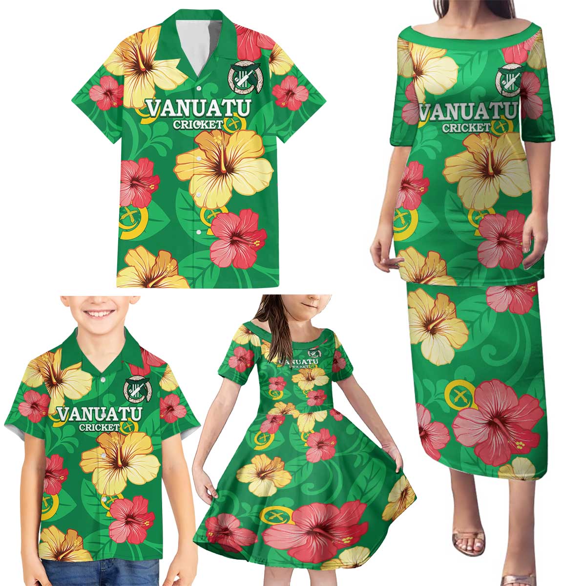 Custom Vanuatu Cricket Family Matching Puletasi and Hawaiian Shirt 2024 Tropical Flowers Version LT14 - Polynesian Pride