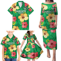 Custom Vanuatu Cricket Family Matching Puletasi and Hawaiian Shirt 2024 Tropical Flowers Version LT14 - Polynesian Pride