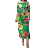 Custom Vanuatu Cricket Family Matching Puletasi and Hawaiian Shirt 2024 Tropical Flowers Version LT14 Mom's Dress Green - Polynesian Pride