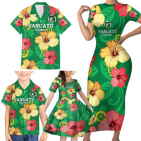 Custom Vanuatu Cricket Family Matching Short Sleeve Bodycon Dress and Hawaiian Shirt 2024 Tropical Flowers Version LT14 - Polynesian Pride