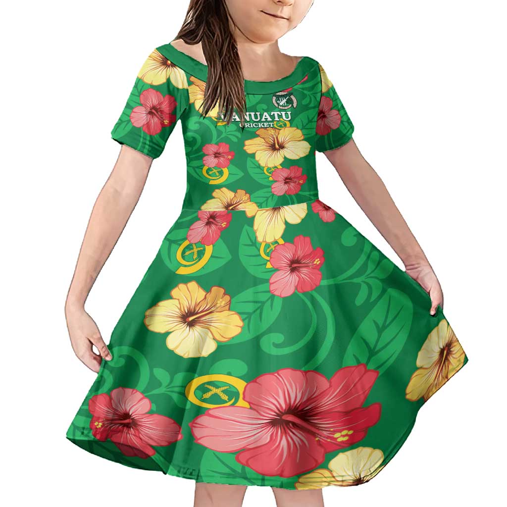 Custom Vanuatu Cricket Family Matching Summer Maxi Dress and Hawaiian Shirt 2024 Tropical Flowers Version LT14 Daughter's Dress Green - Polynesian Pride