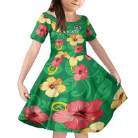 Custom Vanuatu Cricket Family Matching Summer Maxi Dress and Hawaiian Shirt 2024 Tropical Flowers Version LT14 Daughter's Dress Green - Polynesian Pride