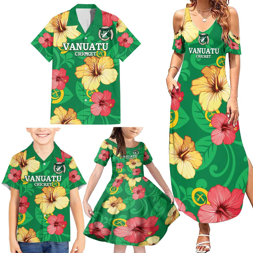 Custom Vanuatu Cricket Family Matching Summer Maxi Dress and Hawaiian Shirt 2024 Tropical Flowers Version LT14 - Polynesian Pride