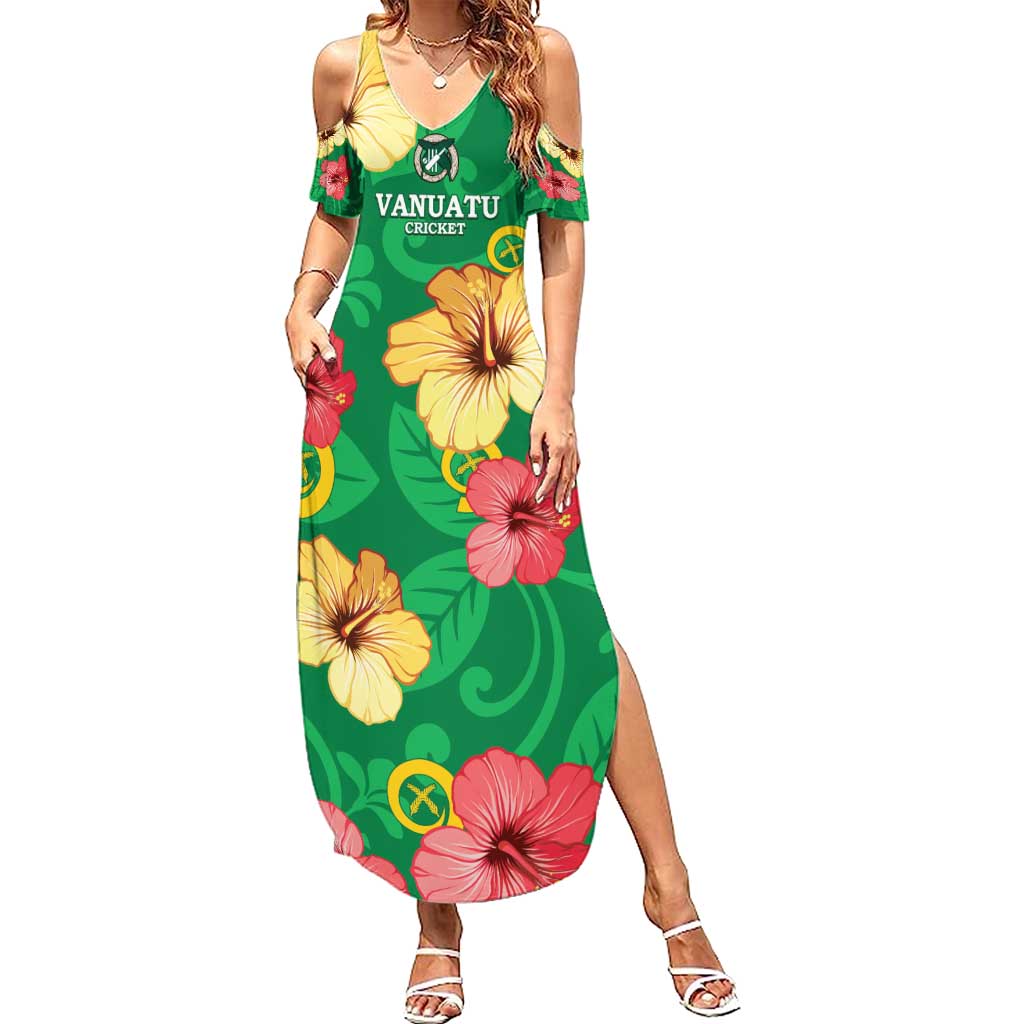Custom Vanuatu Cricket Family Matching Summer Maxi Dress and Hawaiian Shirt 2024 Tropical Flowers Version LT14 Mom's Dress Green - Polynesian Pride