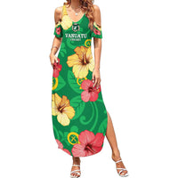 Custom Vanuatu Cricket Family Matching Summer Maxi Dress and Hawaiian Shirt 2024 Tropical Flowers Version LT14 Mom's Dress Green - Polynesian Pride