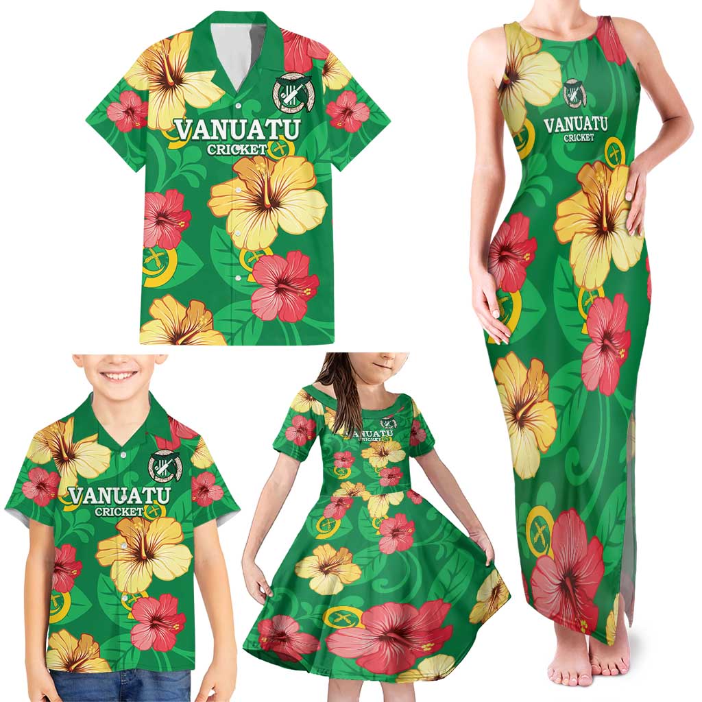 Custom Vanuatu Cricket Family Matching Tank Maxi Dress and Hawaiian Shirt 2024 Tropical Flowers Version LT14 - Polynesian Pride