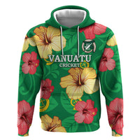 Custom Vanuatu Cricket Zip Hoodie 2024 Tropical Flowers Version LT14 Pullover Hoodie Green - Polynesian Pride