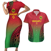 Custom Vanuatu Cricket Couples Matching Short Sleeve Bodycon Dress and Hawaiian Shirt 2024 Polynesian Pattern Sporty Style LT14 Red - Polynesian Pride