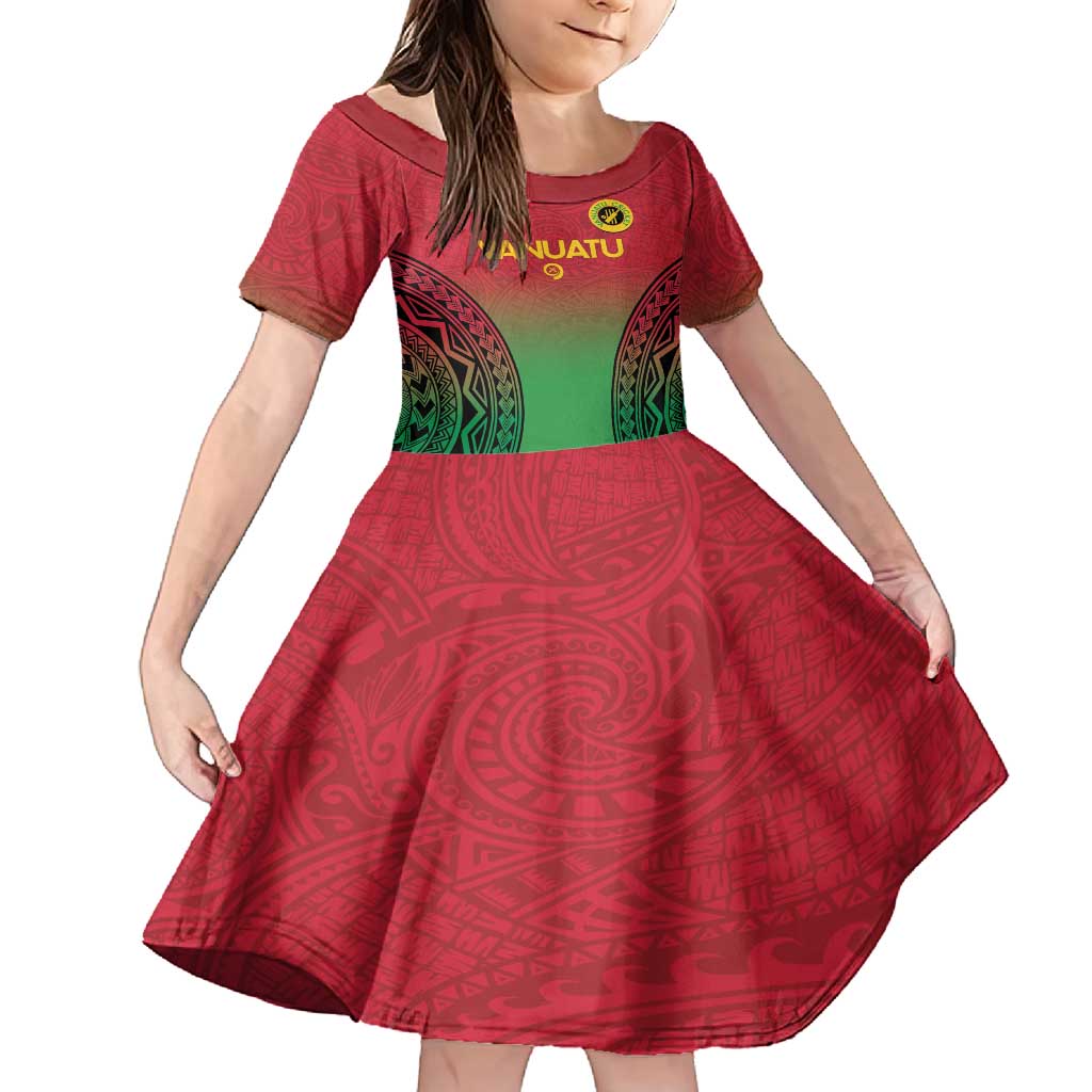 Custom Vanuatu Cricket Family Matching Off Shoulder Maxi Dress and Hawaiian Shirt 2024 Polynesian Pattern Sporty Style LT14 Daughter's Dress Red - Polynesian Pride
