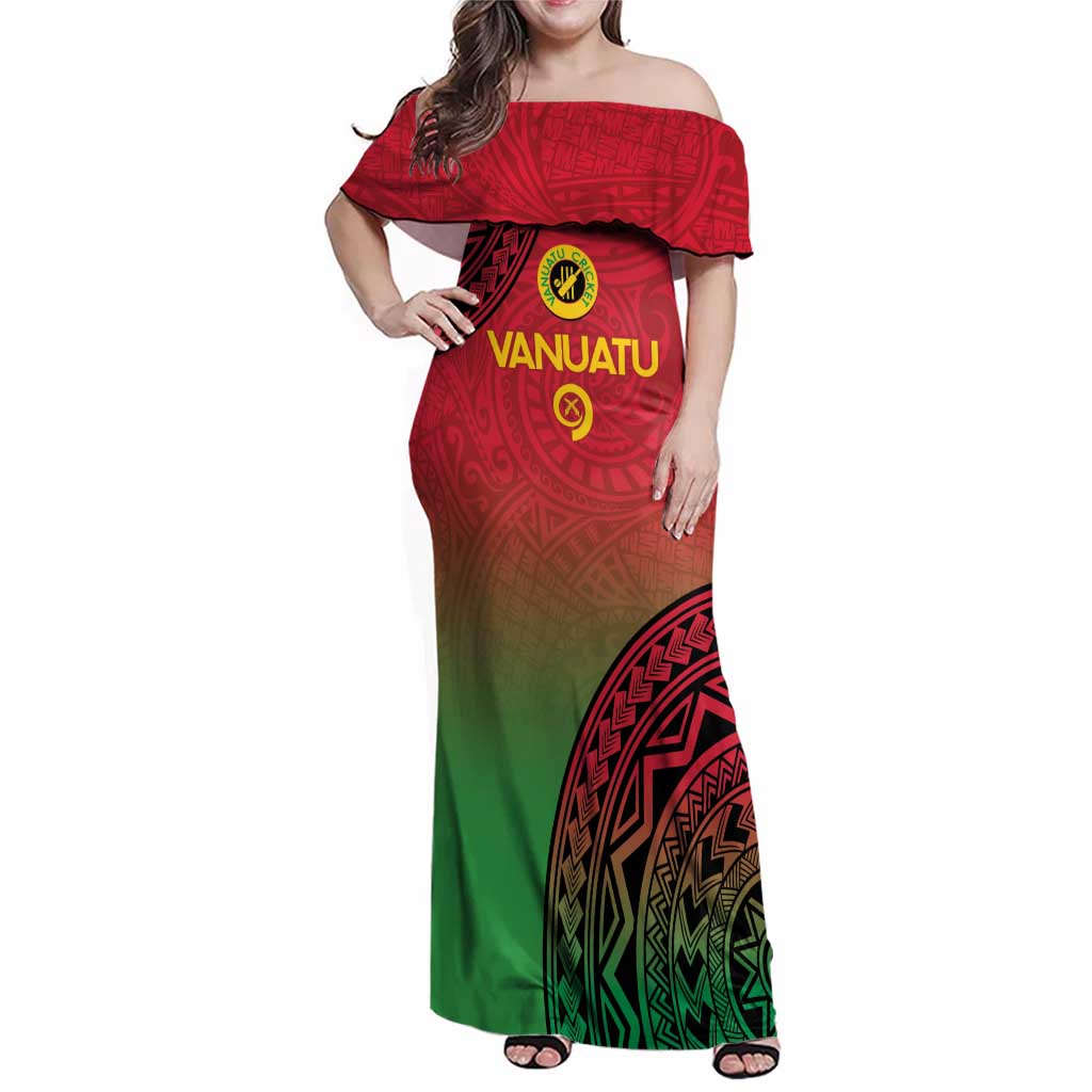 Custom Vanuatu Cricket Family Matching Off Shoulder Maxi Dress and Hawaiian Shirt 2024 Polynesian Pattern Sporty Style LT14 Mom's Dress Red - Polynesian Pride
