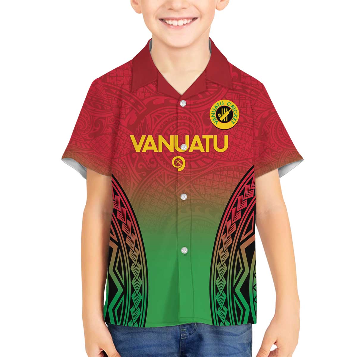 Custom Vanuatu Cricket Family Matching Puletasi and Hawaiian Shirt 2024 Polynesian Pattern Sporty Style LT14 Son's Shirt Red - Polynesian Pride