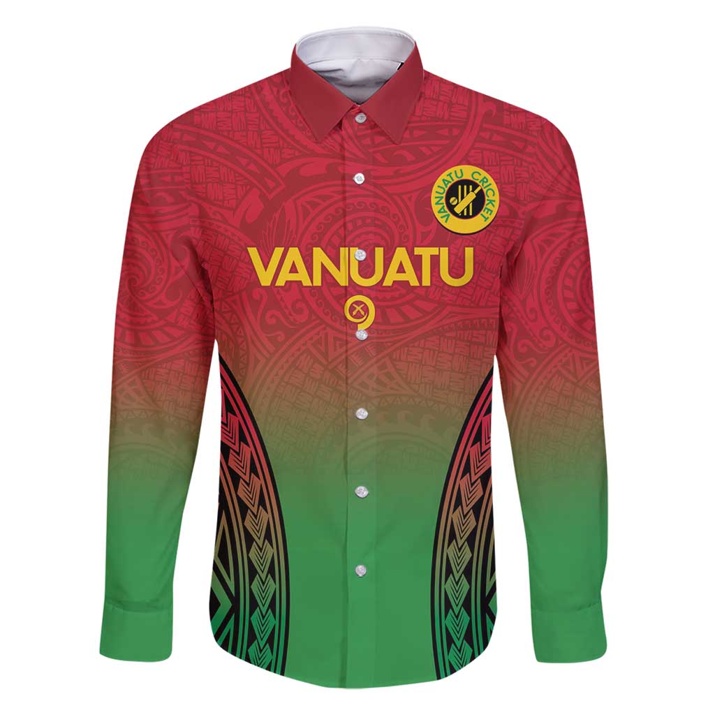 Custom Vanuatu Cricket Family Matching Summer Maxi Dress and Hawaiian Shirt 2024 Polynesian Pattern Sporty Style LT14 Dad's Shirt - Long Sleeve Red - Polynesian Pride