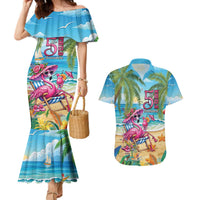 Flamingo Aloha Hawaii Couples Matching Mermaid Dress and Hawaiian Shirt It's 5 OClock Somewhere Tropical Vibes LT14 Blue - Polynesian Pride