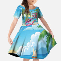 Flamingo Aloha Hawaii Family Matching Mermaid Dress and Hawaiian Shirt It's 5 OClock Somewhere Tropical Vibes LT14 Daughter's Dress Blue - Polynesian Pride