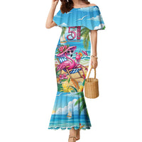 Flamingo Aloha Hawaii Family Matching Mermaid Dress and Hawaiian Shirt It's 5 OClock Somewhere Tropical Vibes LT14 Mom's Dress Blue - Polynesian Pride