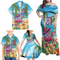 Flamingo Aloha Hawaii Family Matching Off Shoulder Maxi Dress and Hawaiian Shirt It's 5 OClock Somewhere Tropical Vibes LT14 - Polynesian Pride