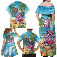 Flamingo Aloha Hawaii Family Matching Off Shoulder Maxi Dress and Hawaiian Shirt It's 5 OClock Somewhere Tropical Vibes LT14 - Polynesian Pride
