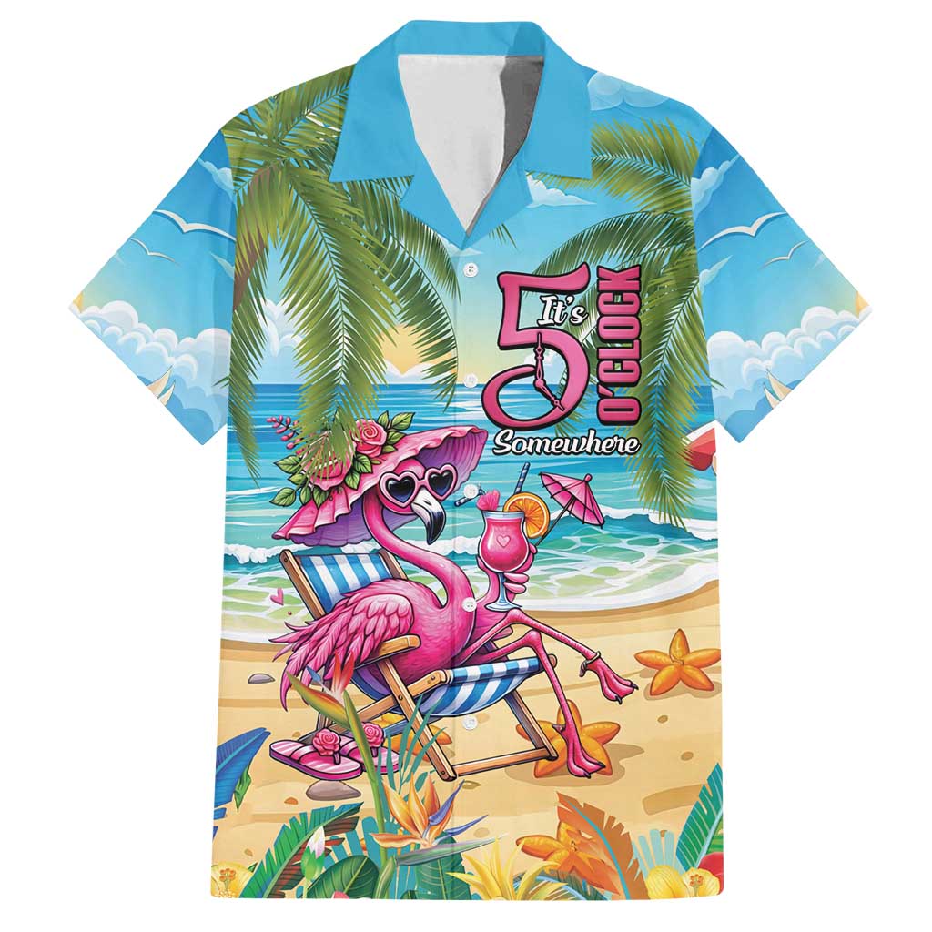 Flamingo Aloha Hawaii Family Matching Off Shoulder Maxi Dress and Hawaiian Shirt It's 5 OClock Somewhere Tropical Vibes LT14 Dad's Shirt - Short Sleeve Blue - Polynesian Pride