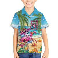 Flamingo Aloha Hawaii Family Matching Off Shoulder Maxi Dress and Hawaiian Shirt It's 5 OClock Somewhere Tropical Vibes LT14 Son's Shirt Blue - Polynesian Pride