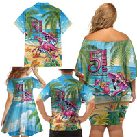 Flamingo Aloha Hawaii Family Matching Off Shoulder Short Dress and Hawaiian Shirt It's 5 OClock Somewhere Tropical Vibes LT14 - Polynesian Pride