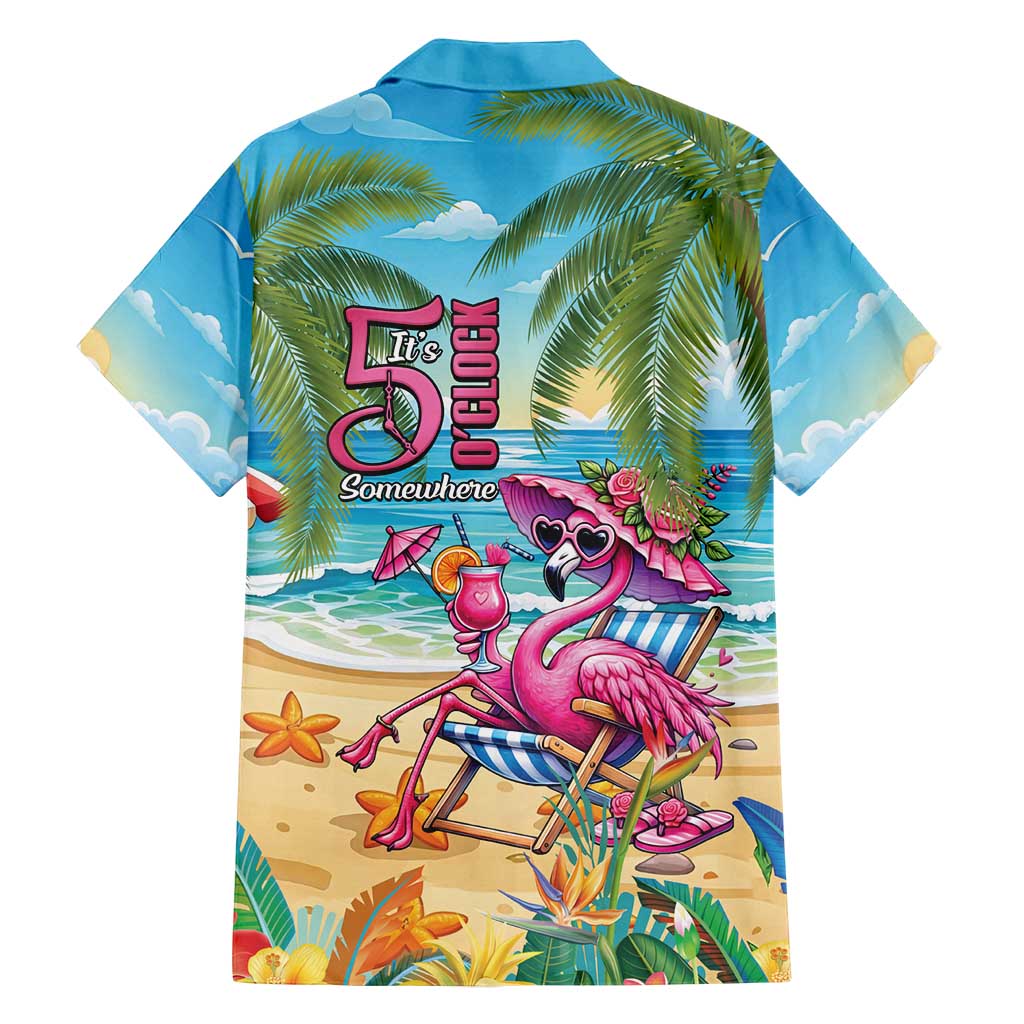 Flamingo Aloha Hawaii Family Matching Off Shoulder Short Dress and Hawaiian Shirt It's 5 OClock Somewhere Tropical Vibes LT14 - Polynesian Pride