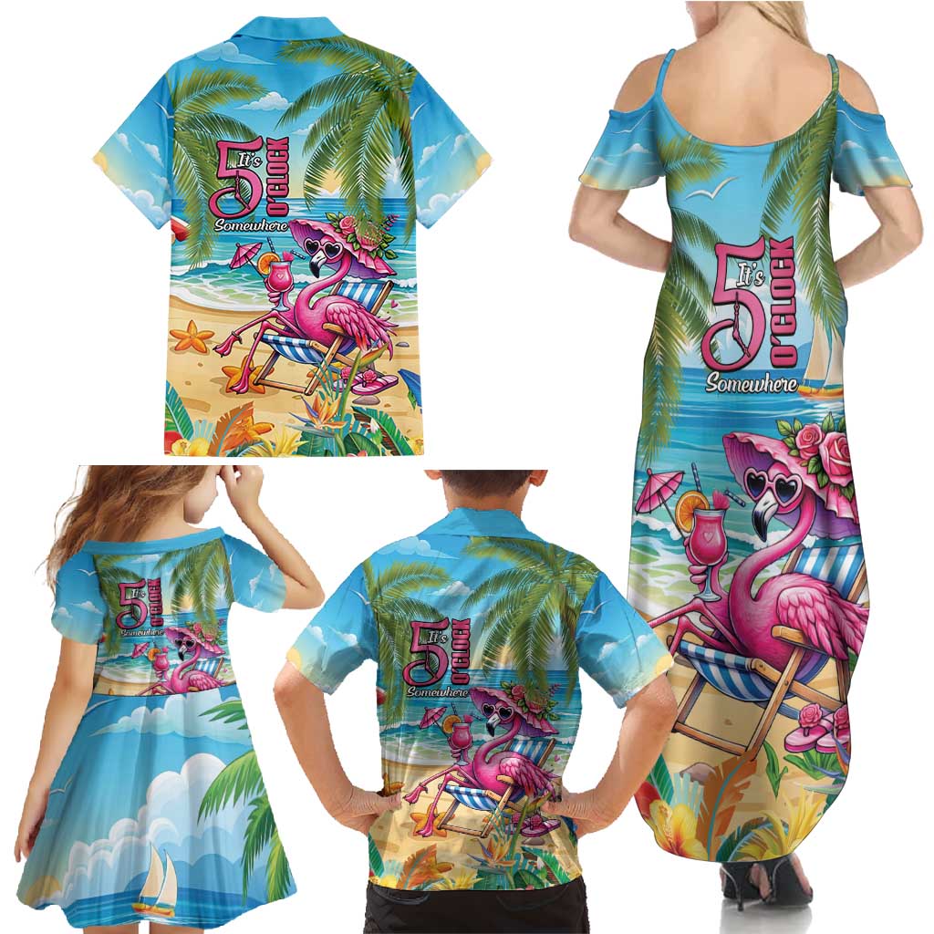 Flamingo Aloha Hawaii Family Matching Summer Maxi Dress and Hawaiian Shirt It's 5 OClock Somewhere Tropical Vibes LT14 - Polynesian Pride