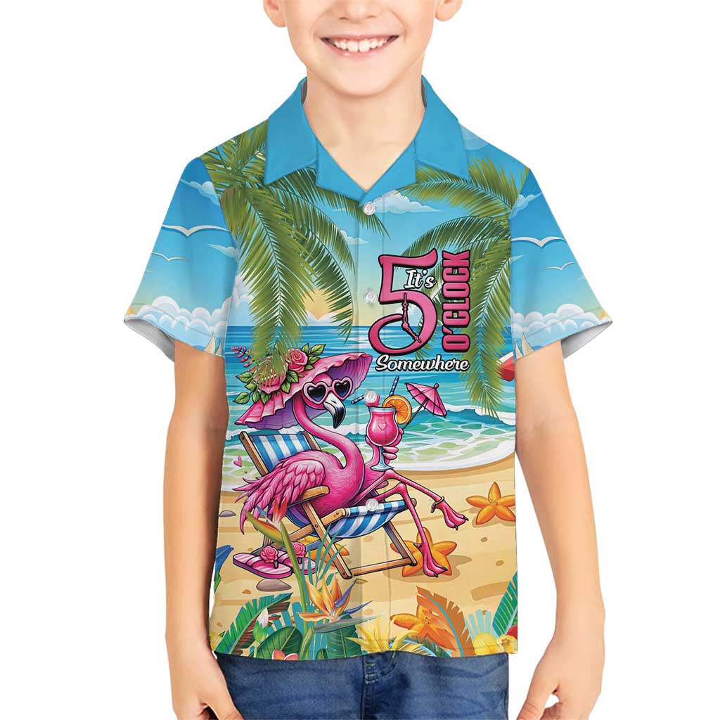 Flamingo Aloha Hawaii Family Matching Summer Maxi Dress and Hawaiian Shirt It's 5 OClock Somewhere Tropical Vibes LT14 Son's Shirt Blue - Polynesian Pride