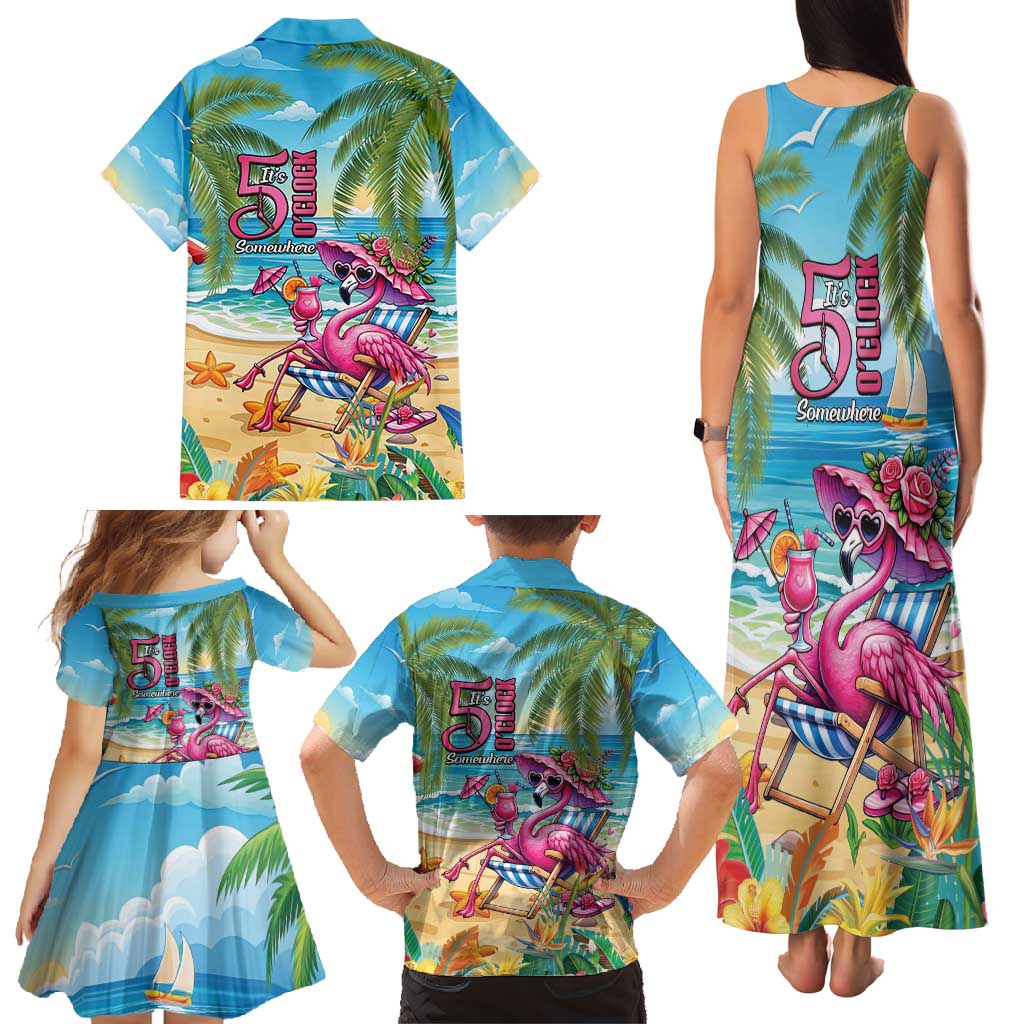 Flamingo Aloha Hawaii Family Matching Tank Maxi Dress and Hawaiian Shirt It's 5 OClock Somewhere Tropical Vibes LT14 - Polynesian Pride