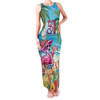 Flamingo Aloha Hawaii Family Matching Tank Maxi Dress and Hawaiian Shirt It's 5 OClock Somewhere Tropical Vibes LT14 Mom's Dress Blue - Polynesian Pride