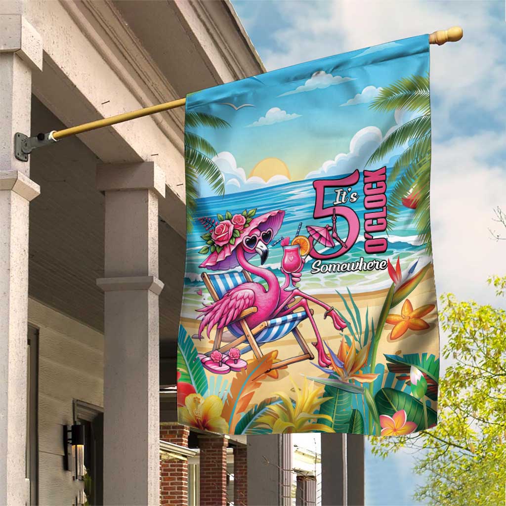 Flamingo Aloha Hawaii Garden Flag It's 5 OClock Somewhere Tropical Vibes LT14 House Flag Blue - Polynesian Pride