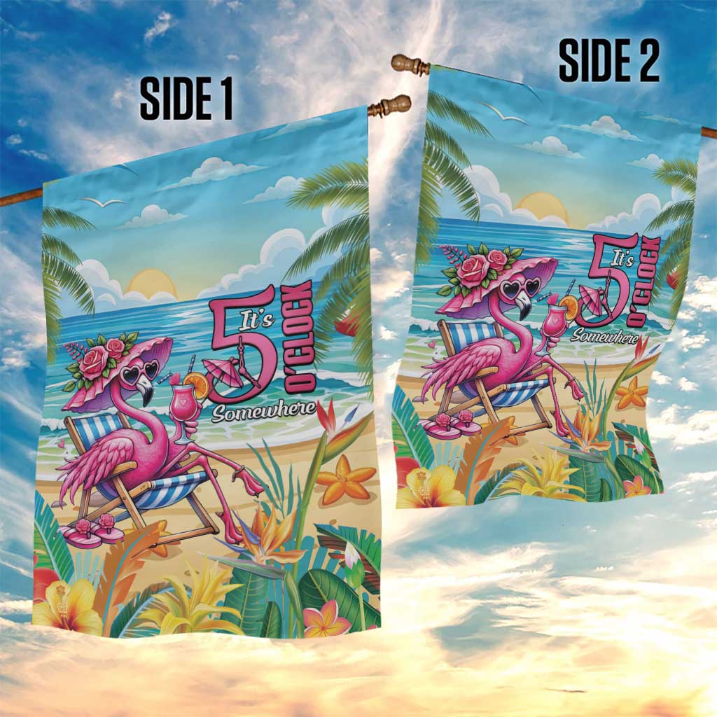 Flamingo Aloha Hawaii Garden Flag It's 5 OClock Somewhere Tropical Vibes LT14 - Polynesian Pride