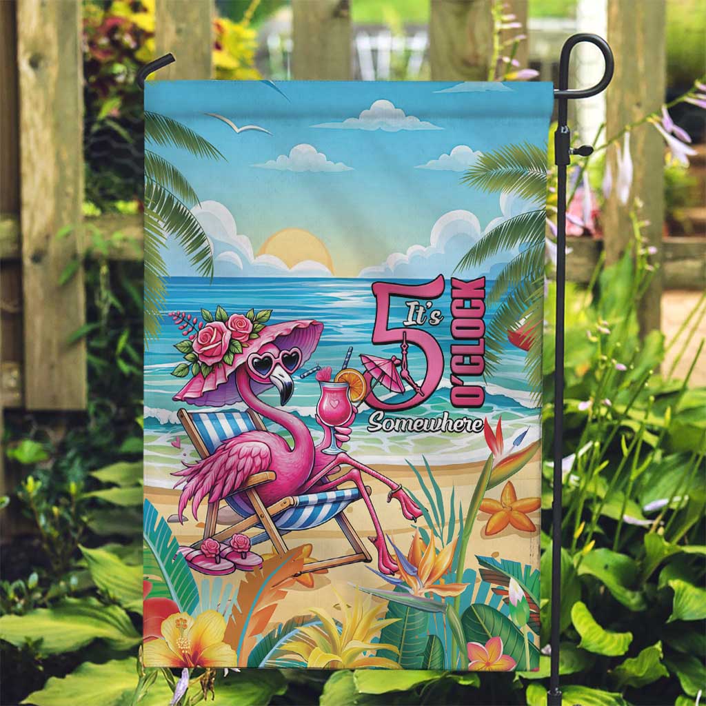 Flamingo Aloha Hawaii Garden Flag It's 5 OClock Somewhere Tropical Vibes LT14 Garden Flag Blue - Polynesian Pride