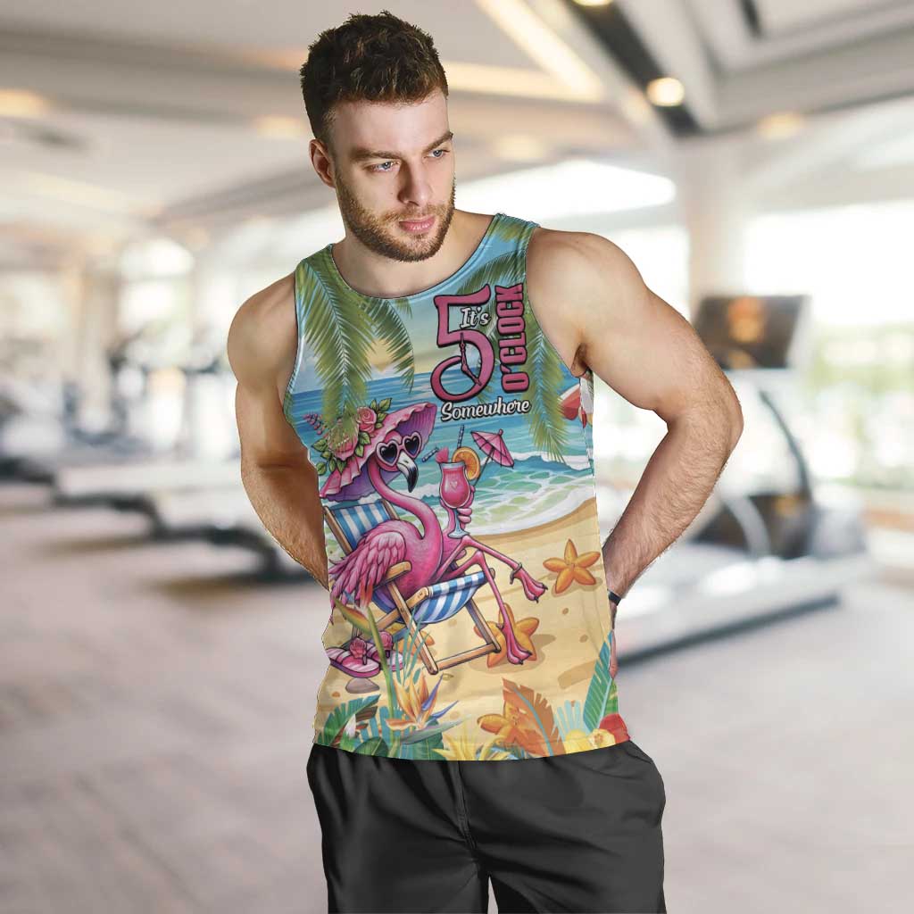 Flamingo Aloha Hawaii Men Tank Top It's 5 O’Clock Somewhere Tropical Vibes - Polynesian Pride