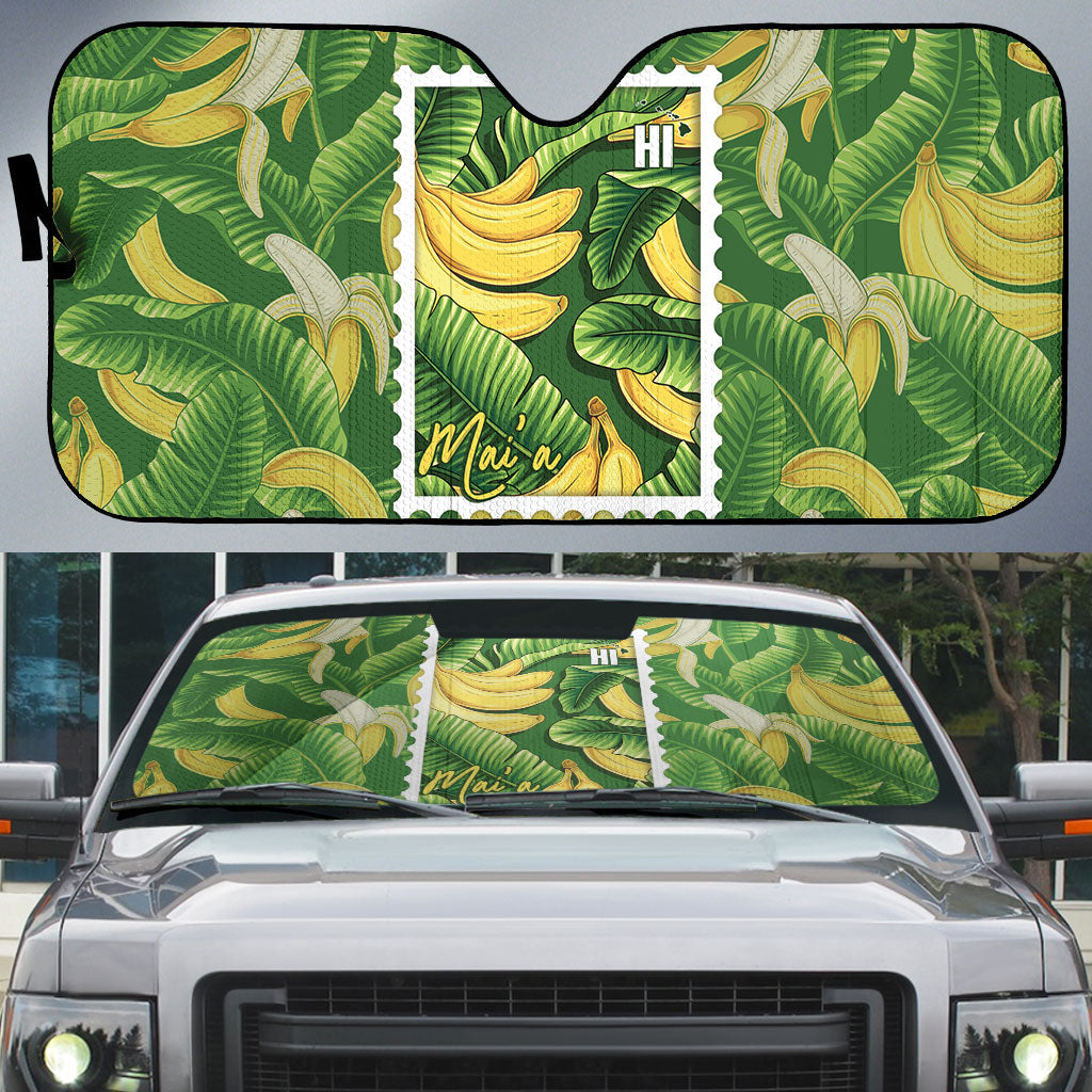 Aloha Hawaii Maia Auto Sun Shade Hawaiian Banana Stylized Stamp