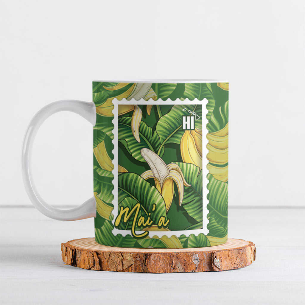 Aloha Hawaii Maia Ceramic Mug Hawaiian Banana Stylized Stamp
