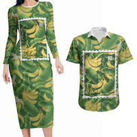Aloha Hawaii Maia Couples Matching Long Sleeve Bodycon Dress and Hawaiian Shirt Hawaiian Banana Stylized Stamp LT14 Green - Polynesian Pride