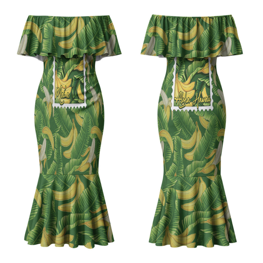 Aloha Hawaii Maia Couples Matching Mermaid Dress and Hawaiian Shirt Hawaiian Banana Stylized Stamp LT14 - Polynesian Pride