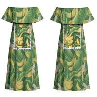 Aloha Hawaii Maia Couples Matching Off Shoulder Maxi Dress and Long Sleeve Button Shirt Hawaiian Banana Stylized Stamp LT14 - Polynesian Pride