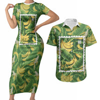 Aloha Hawaii Maia Couples Matching Short Sleeve Bodycon Dress and Hawaiian Shirt Hawaiian Banana Stylized Stamp LT14 Green - Polynesian Pride