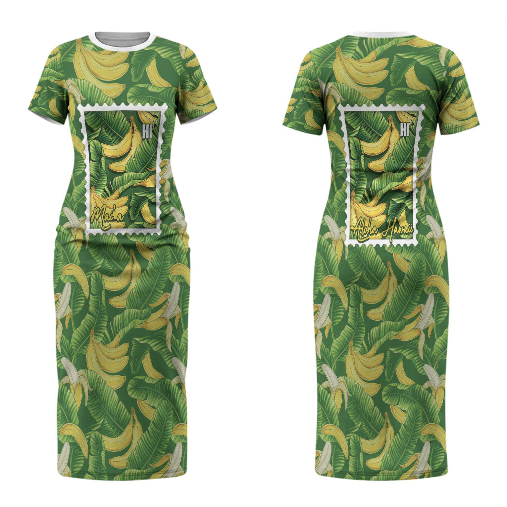 Aloha Hawaii Maia Couples Matching Short Sleeve Bodycon Dress and Hawaiian Shirt Hawaiian Banana Stylized Stamp LT14 - Polynesian Pride