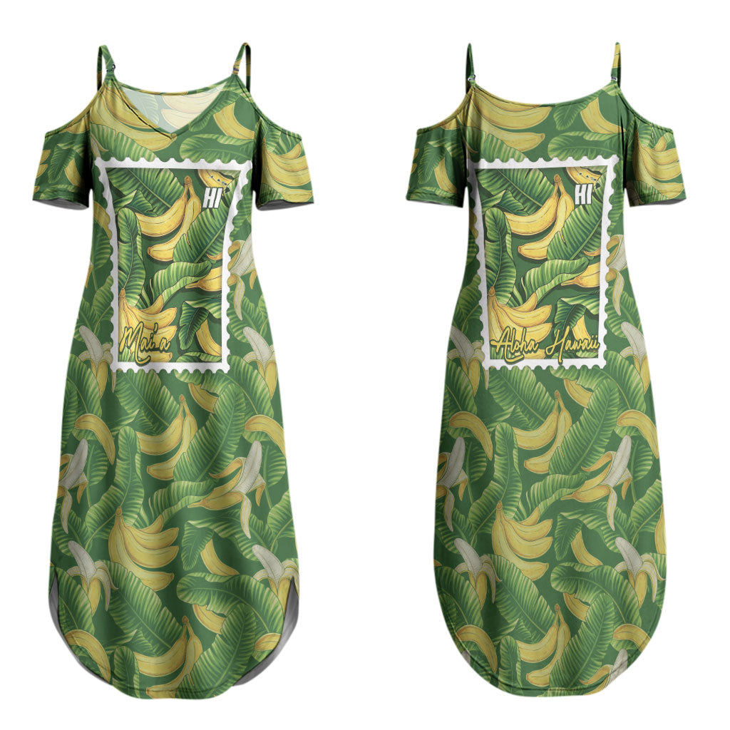 Aloha Hawaii Maia Couples Matching Summer Maxi Dress and Long Sleeve Button Shirt Hawaiian Banana Stylized Stamp LT14 - Polynesian Pride