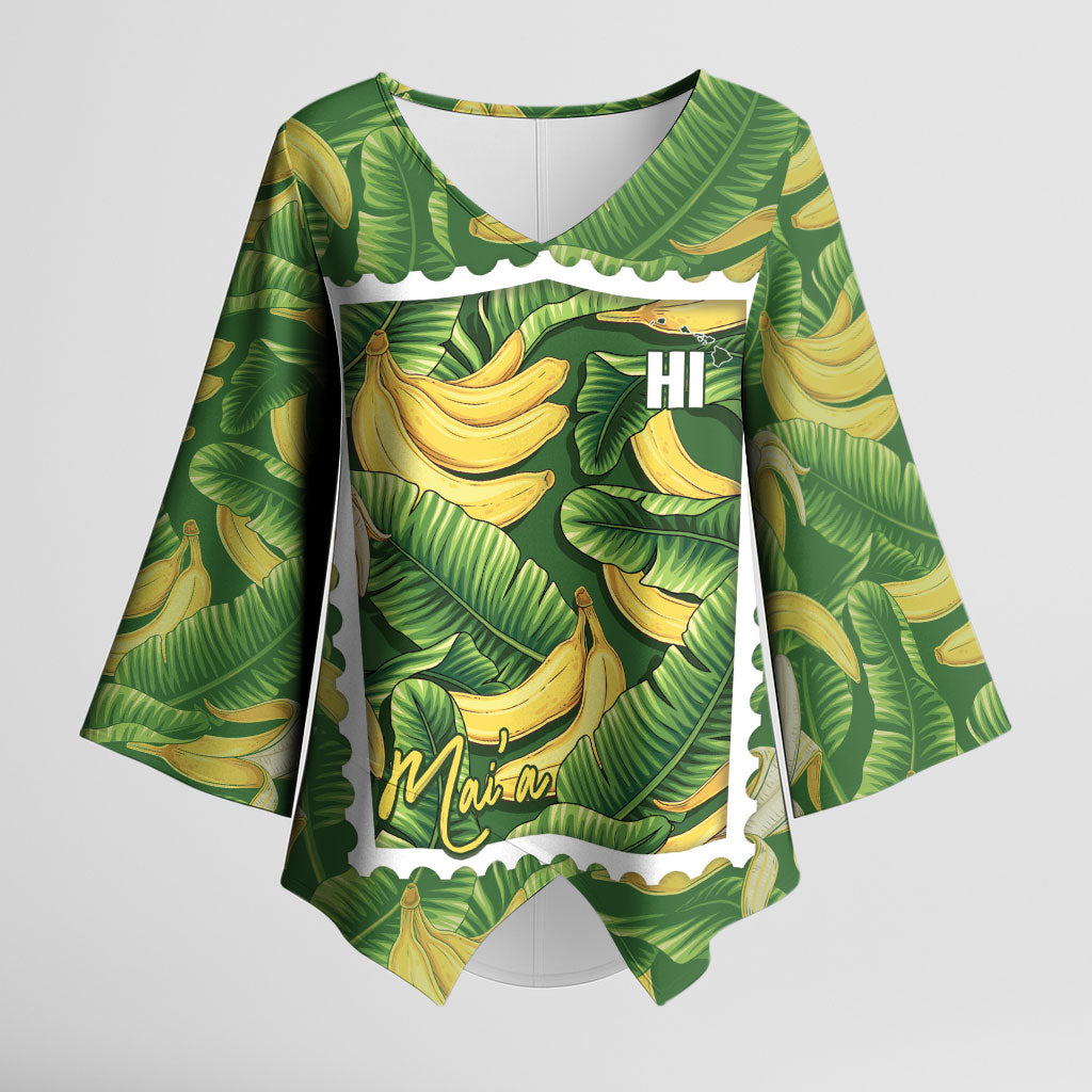 Aloha Hawaii Maia Kimono Sleeve Blouse Hawaiian Banana Stylized Stamp